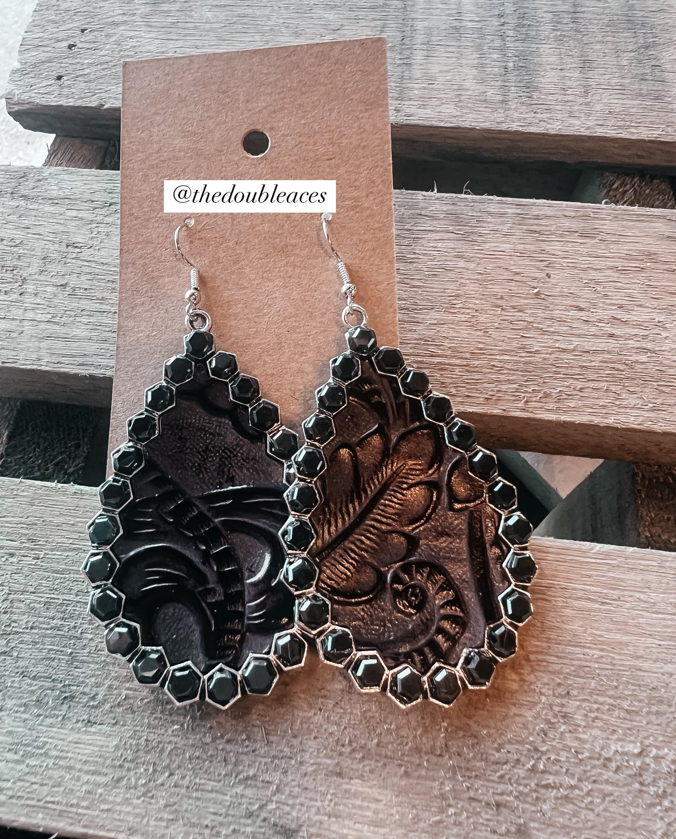 Ashton - Black Tooled Leather Earrings