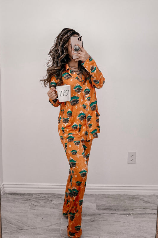 Orange Aztec Buffalo Pjs / Lounge Set