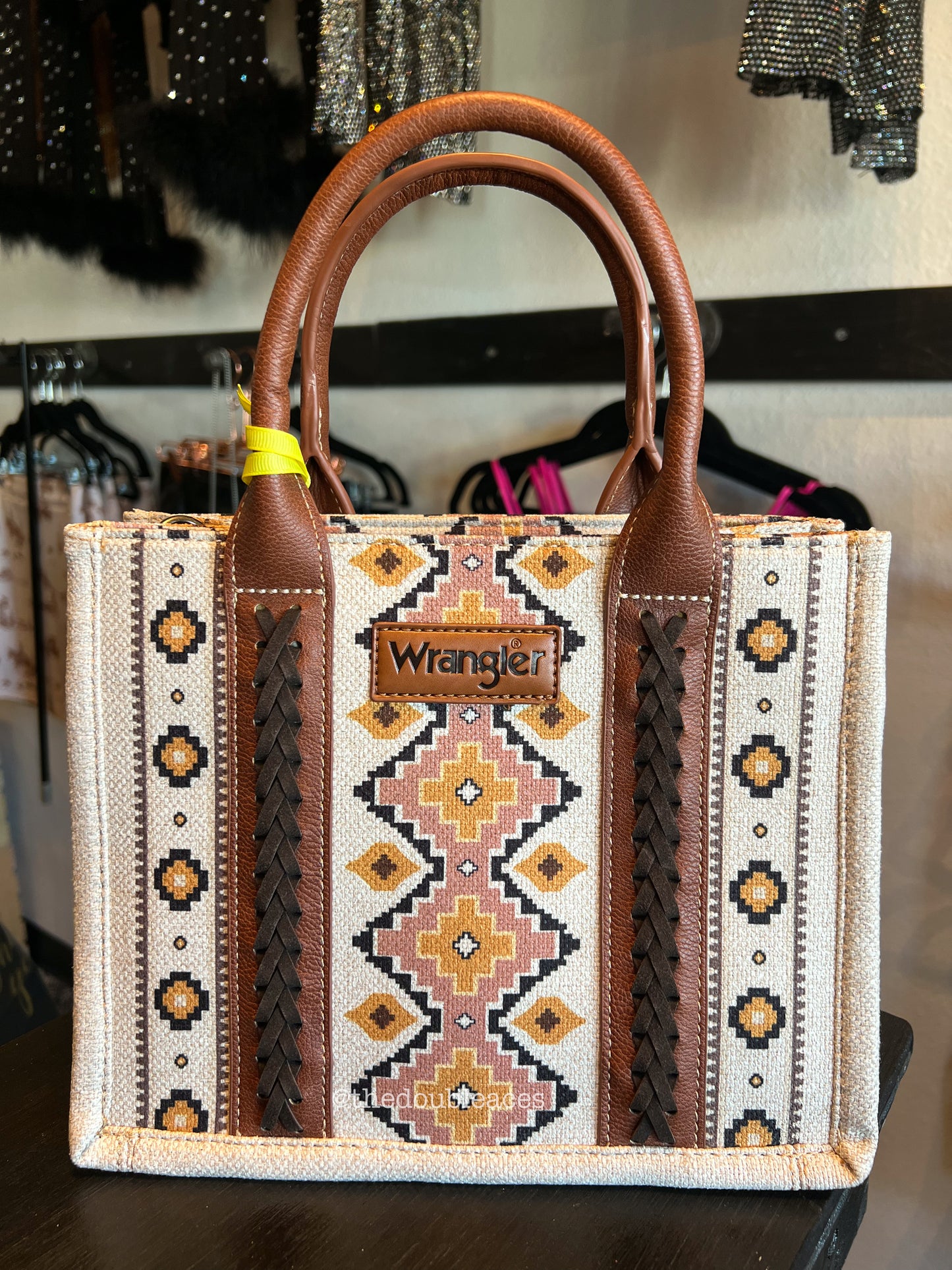 White Aztec Crossbody Small Tote