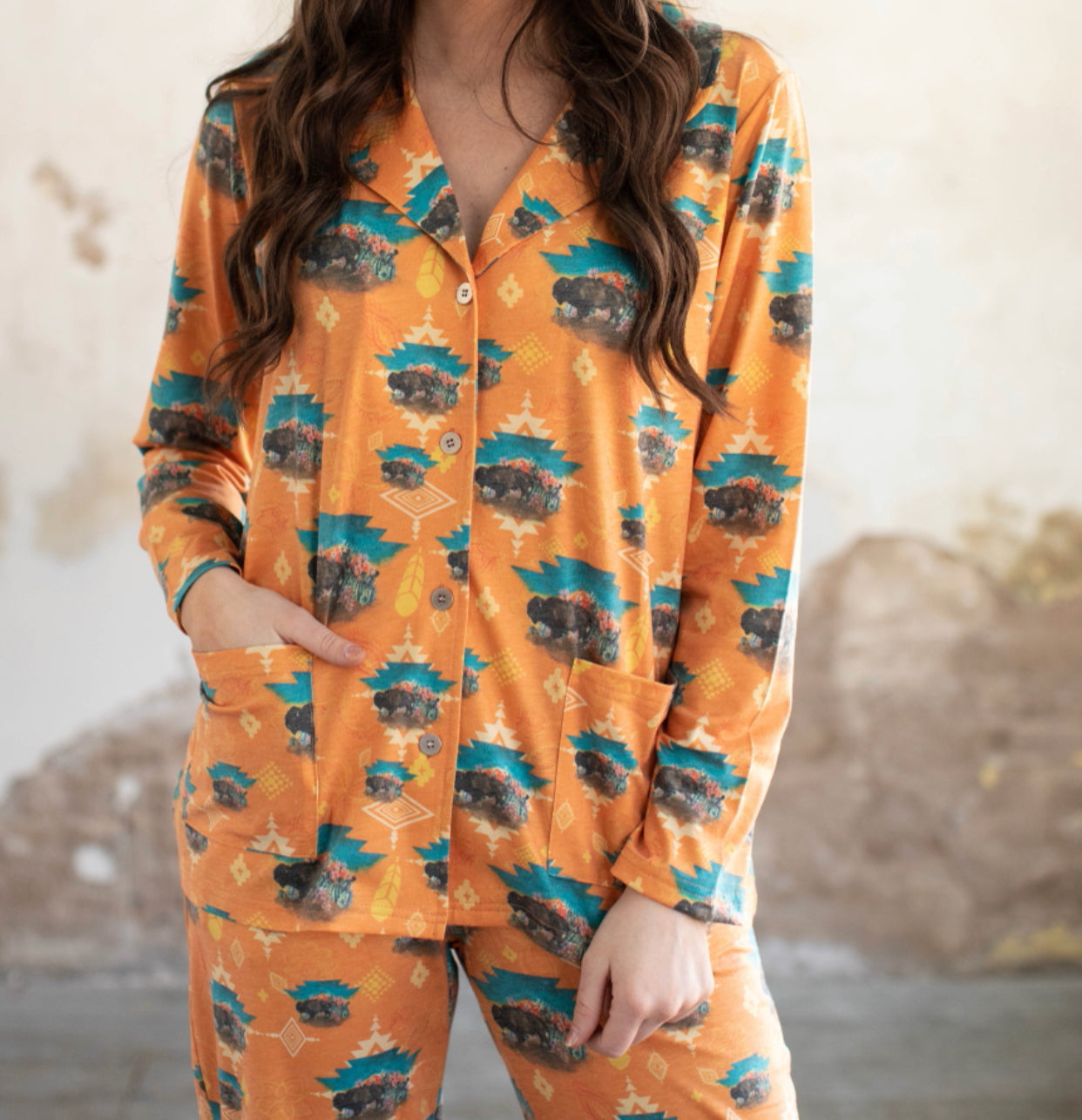 Orange Aztec Buffalo Pjs / Lounge Set