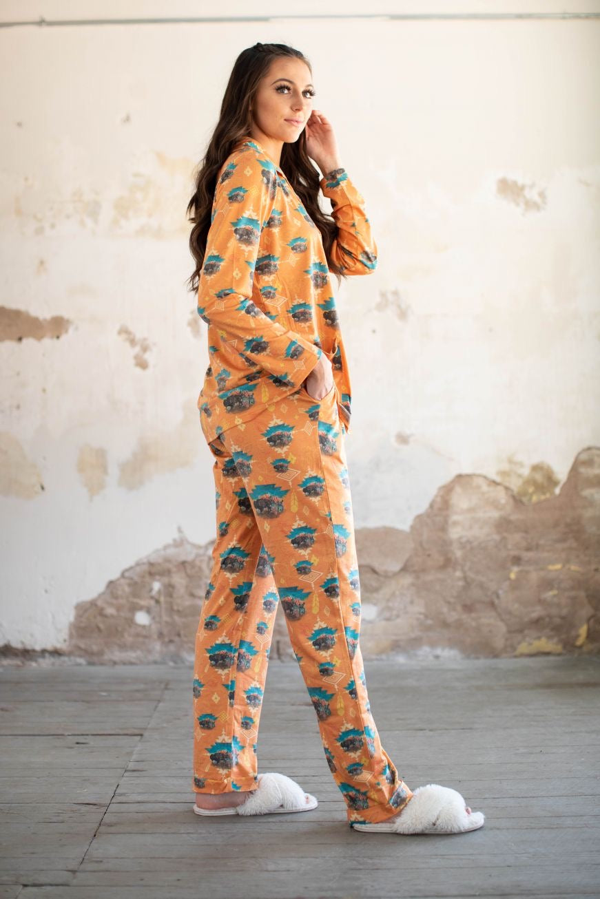 Orange Aztec Buffalo Pjs / Lounge Set