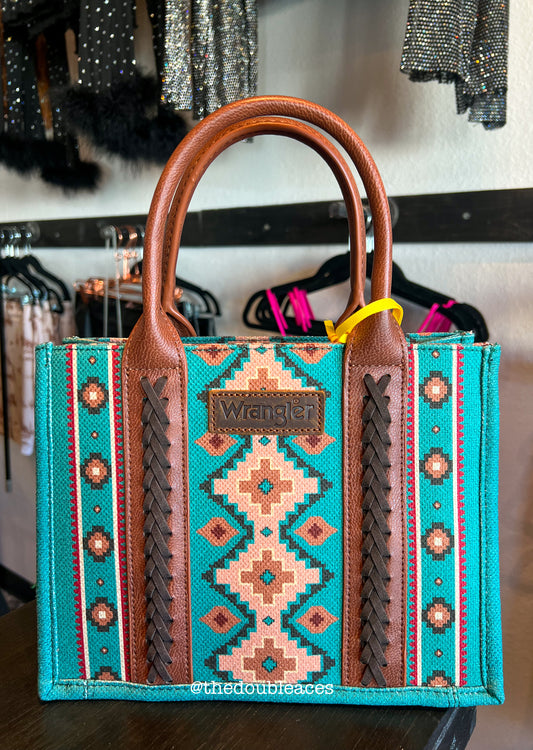 Turquoise Aztec Crossbody Small Tote